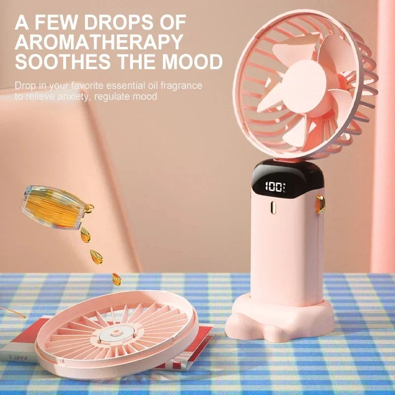 Portable neck fan used outdoors on a walk