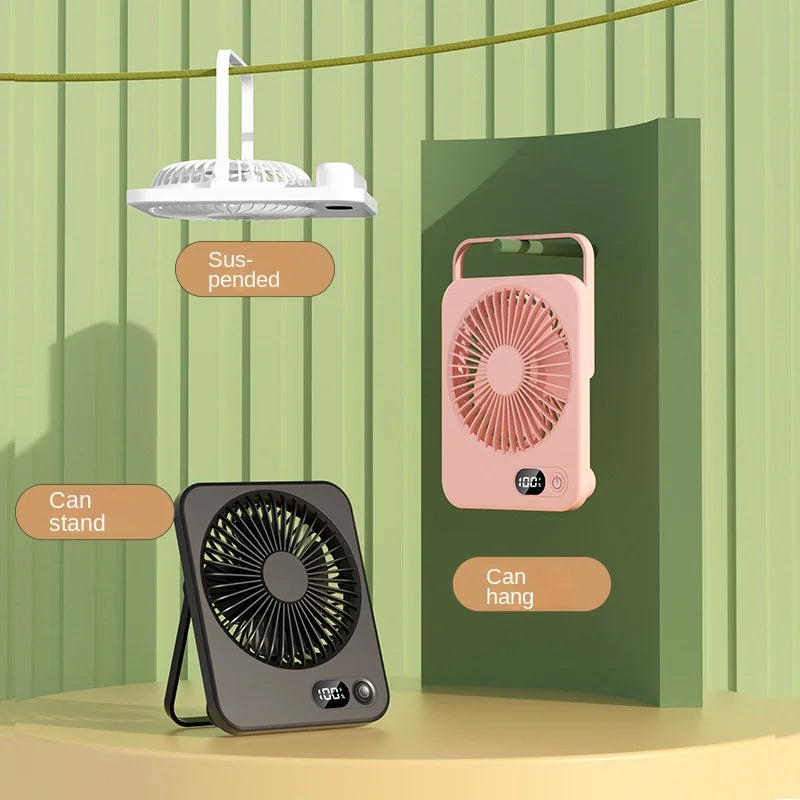 Foldable desk fan on nightstand at 180 degree tilt